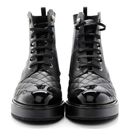 Chanel Pearly Calfskin Patent Calfskin Lace Up Combat Boots 40.5 Black 2 of 14