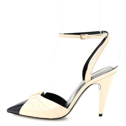 Saint Laurent Calfskin Alma 95 Ring Pumps 37 Pearl Navy 1 of 9