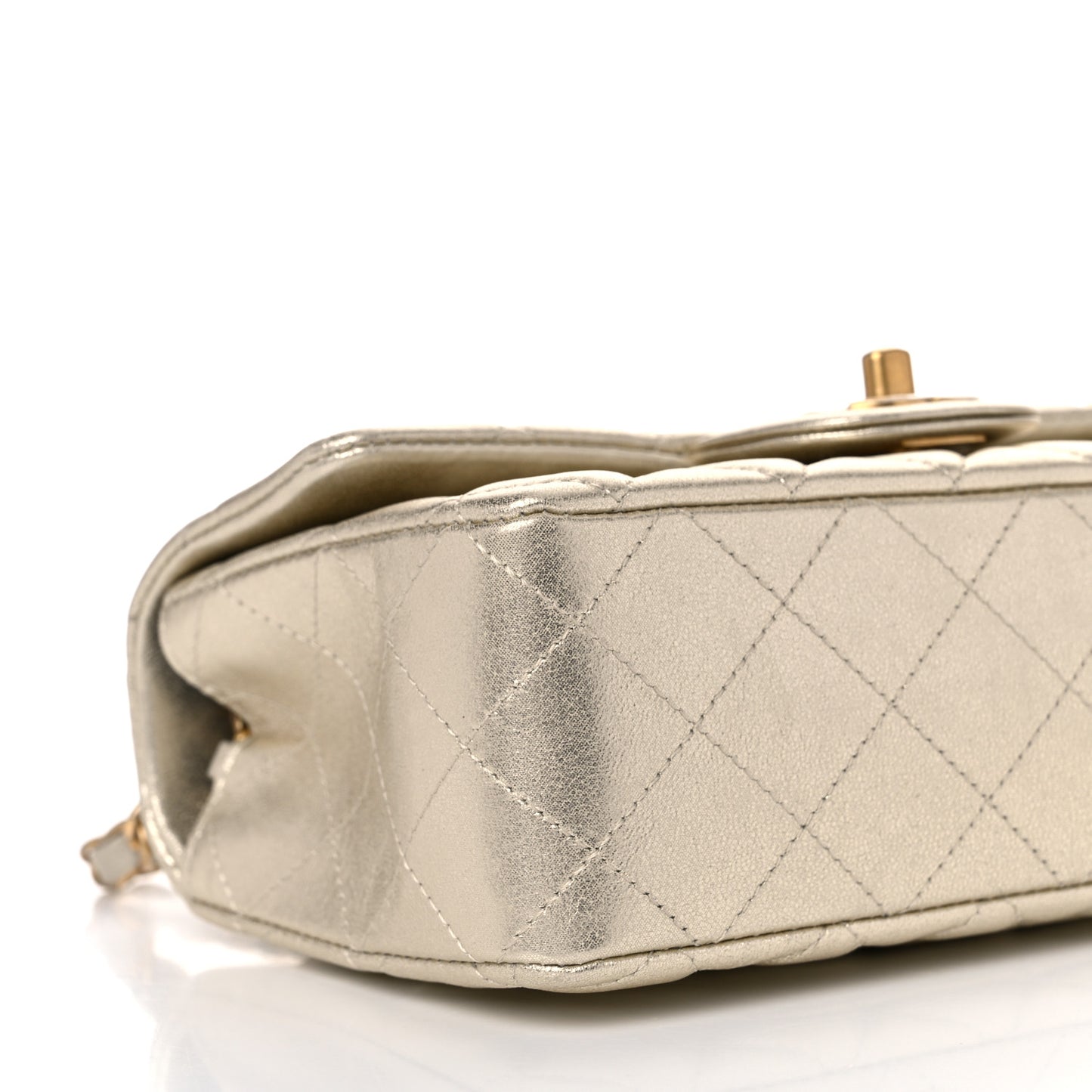 Metallic Lambskin Quilted Mini Rectangular Flap Gold