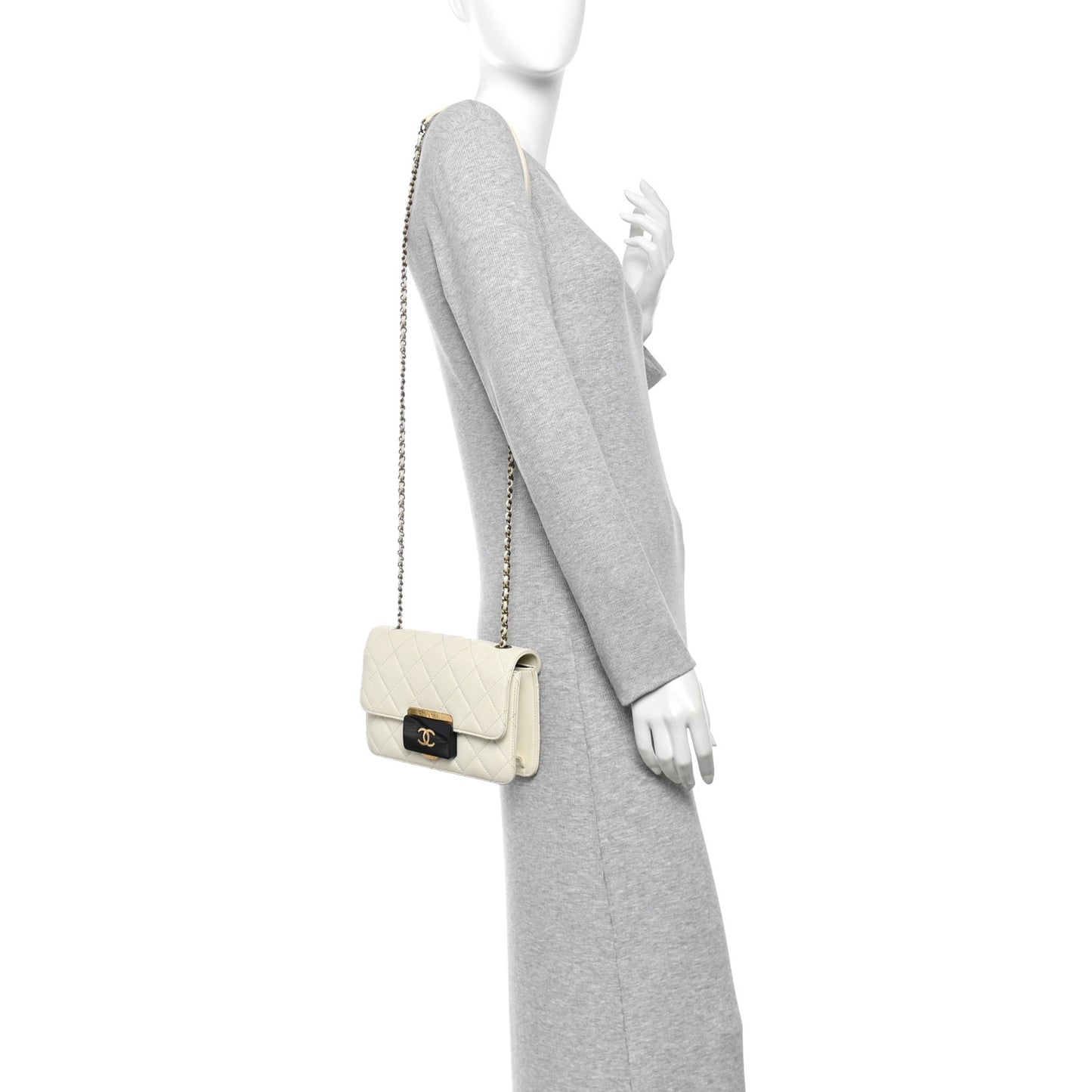 Sheepskin Quilted Mini Beauty Lock Flap White