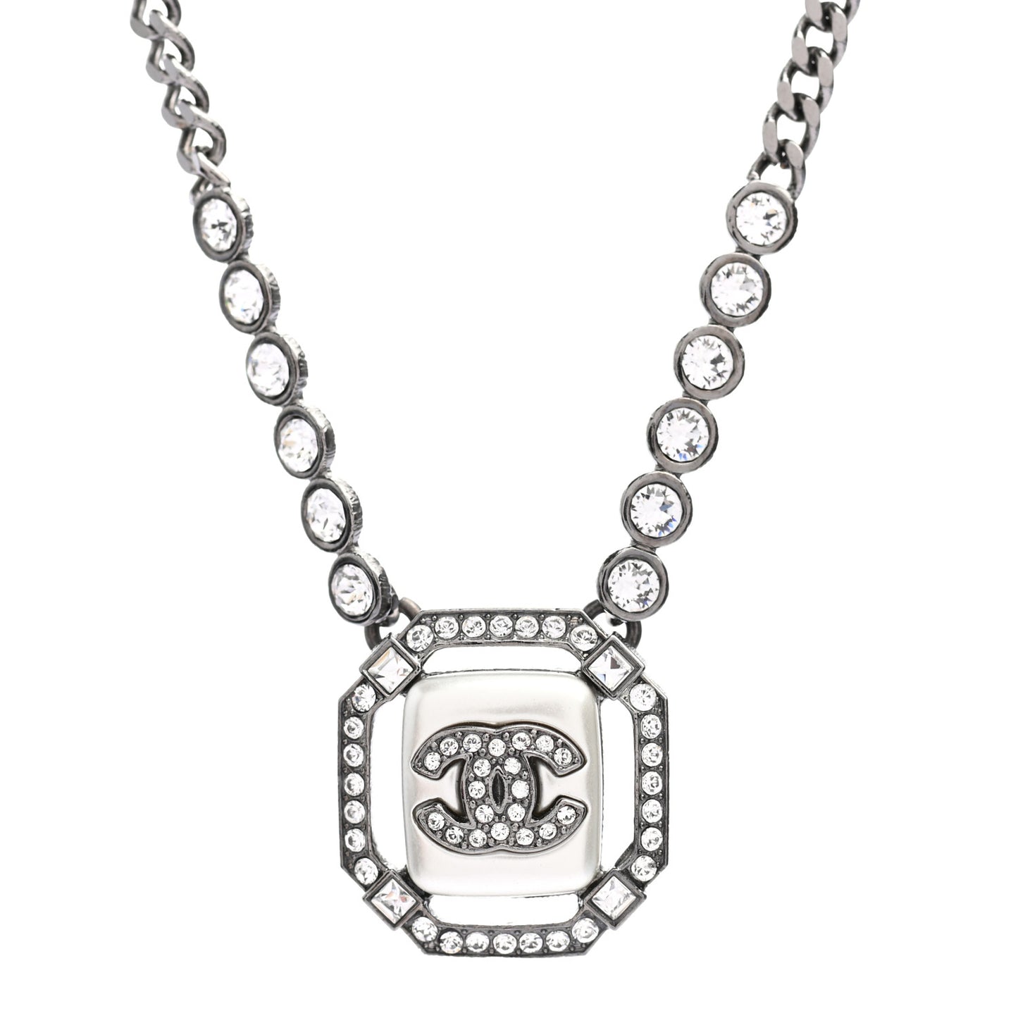 Ruthenium Crystal Pearl CC Necklace