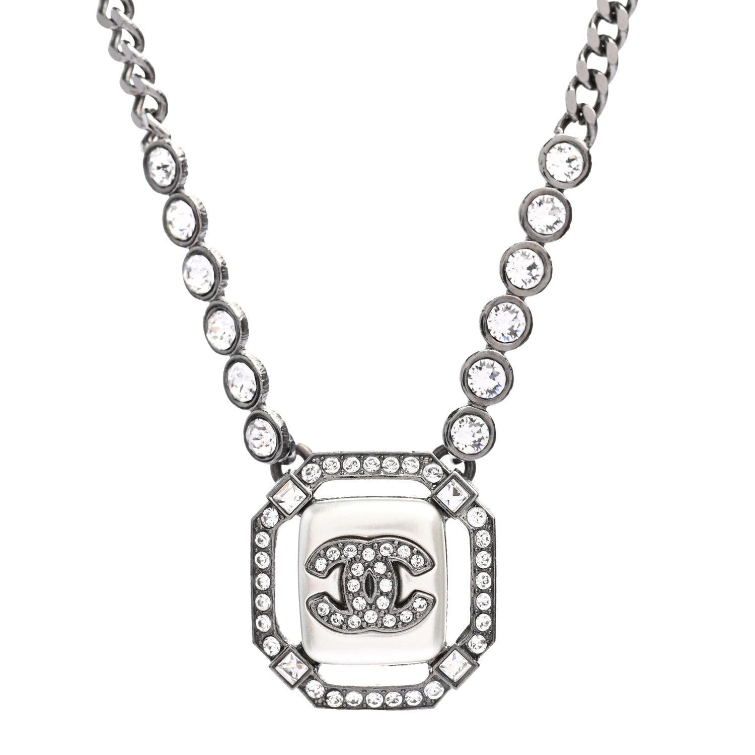Chanel Ruthenium Crystal Pearl CC Necklace 4 of 5