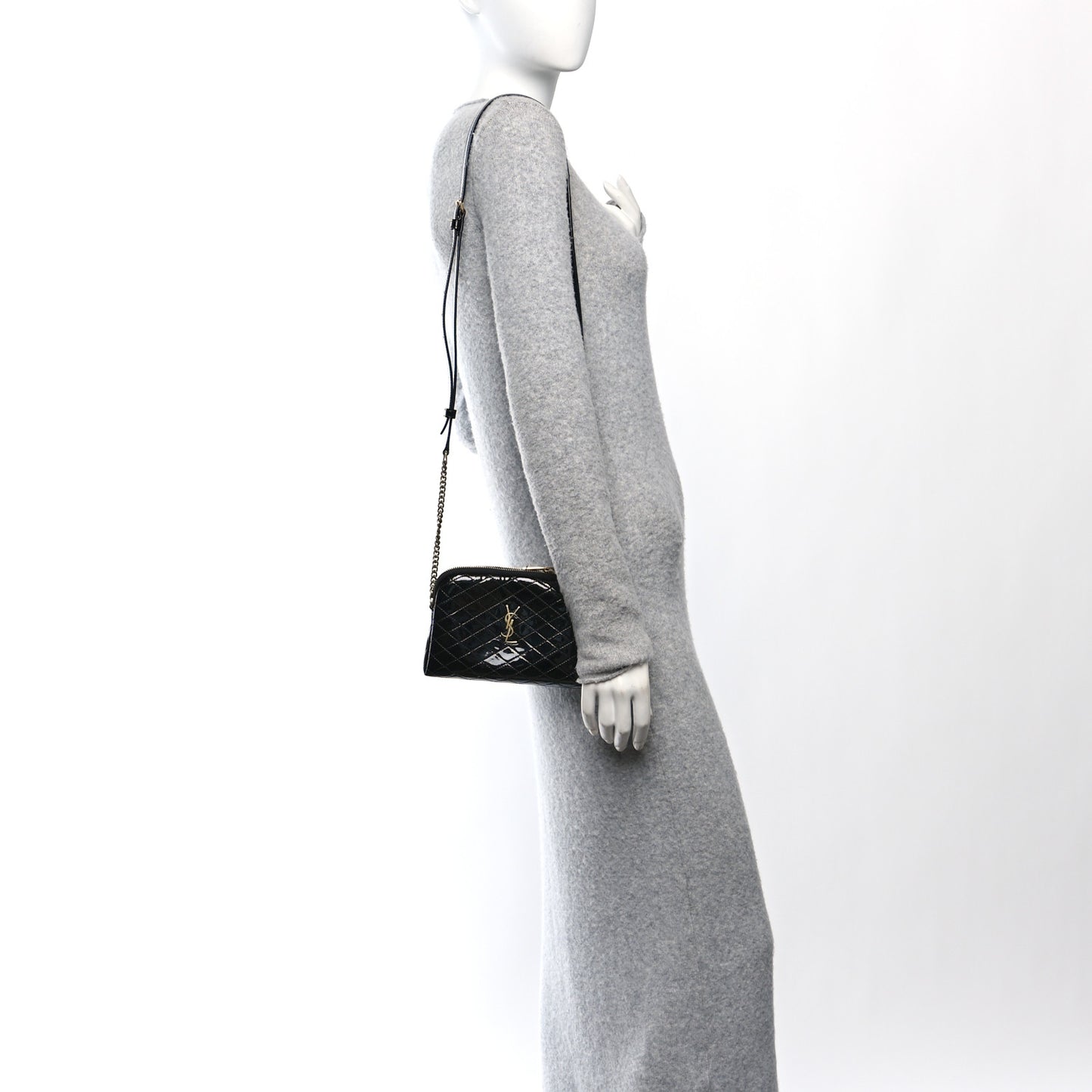 Patent Quilted Gaby Zipped Pouch Black