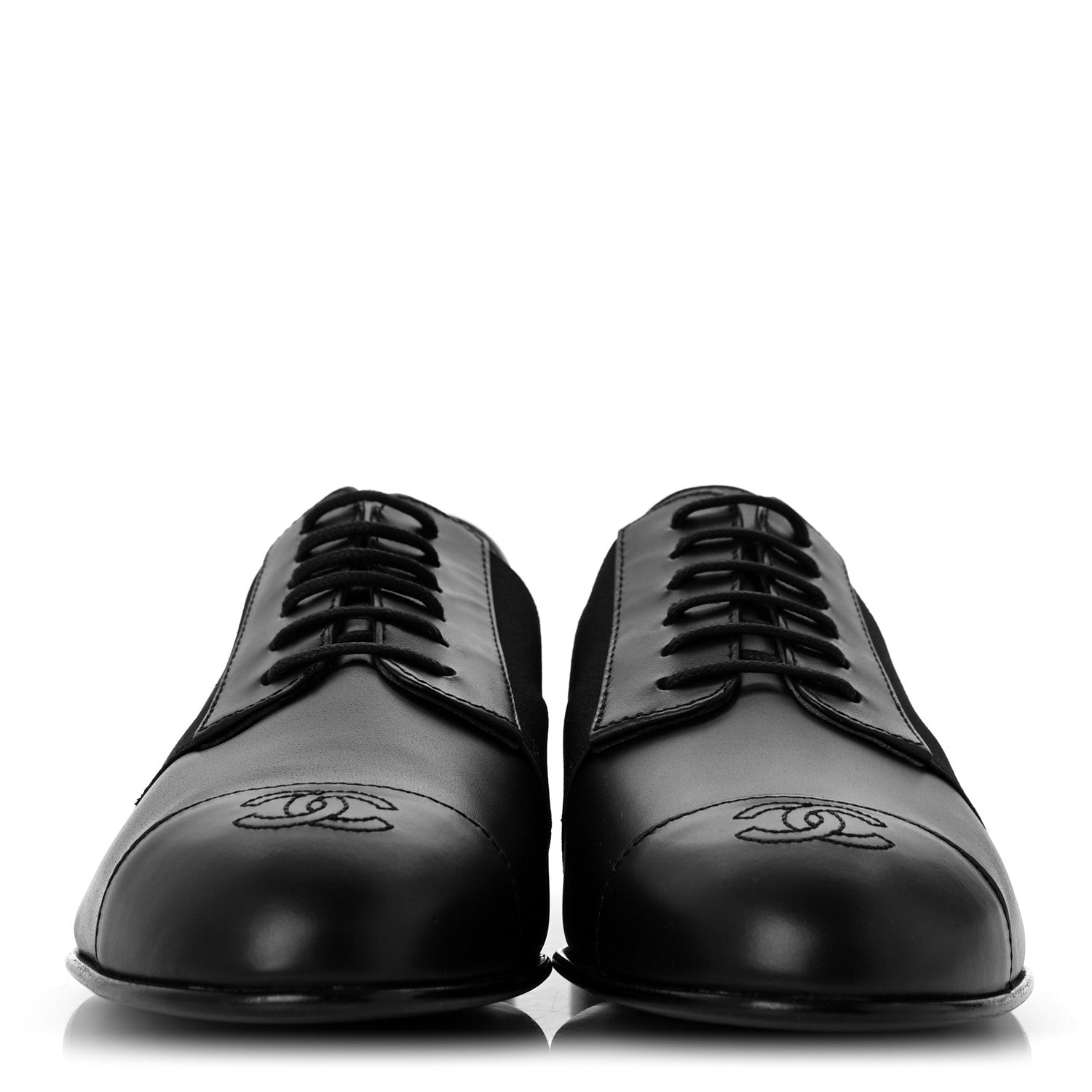 Chanel Calfskin Elastic Lace Up Cap Toe CC Loafers 38 Black 3 of 11