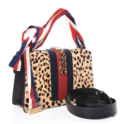 Gucci Calf Hair Leopard Print Small Sylvie Shoulder Bag Naturale Black 3 of 9