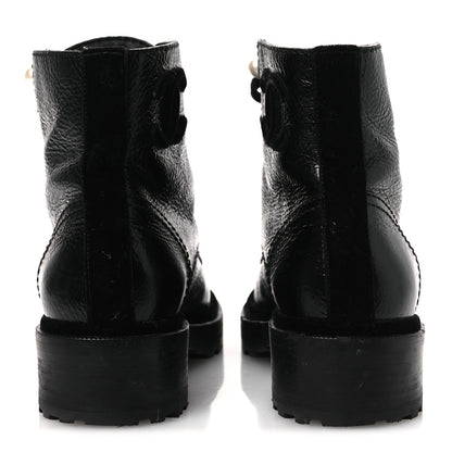 Chanel Shiny Calfskin Velvet Pearl Combat Short Boots 38 Black 6 of 14