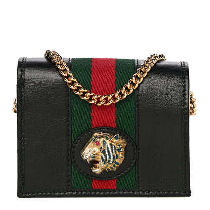Gucci Calfskin Web Rajah Chain Card Case Wallet Black 1 of 11