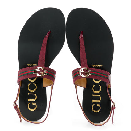 Gucci New Canvas GG Malaga Kid Web Interlocking G Womens Thong Sandals 40.5 Rosso Ancora 2 of 9