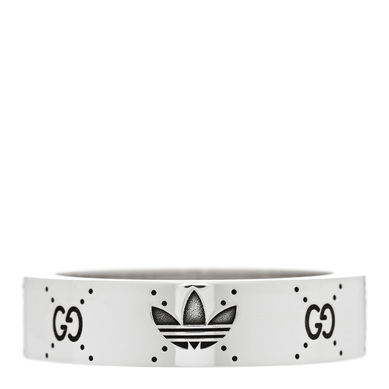 Gucci X ADIDAS Sterling Silver Trefoil GG Monogram Band Ring 62 10 1 of 5