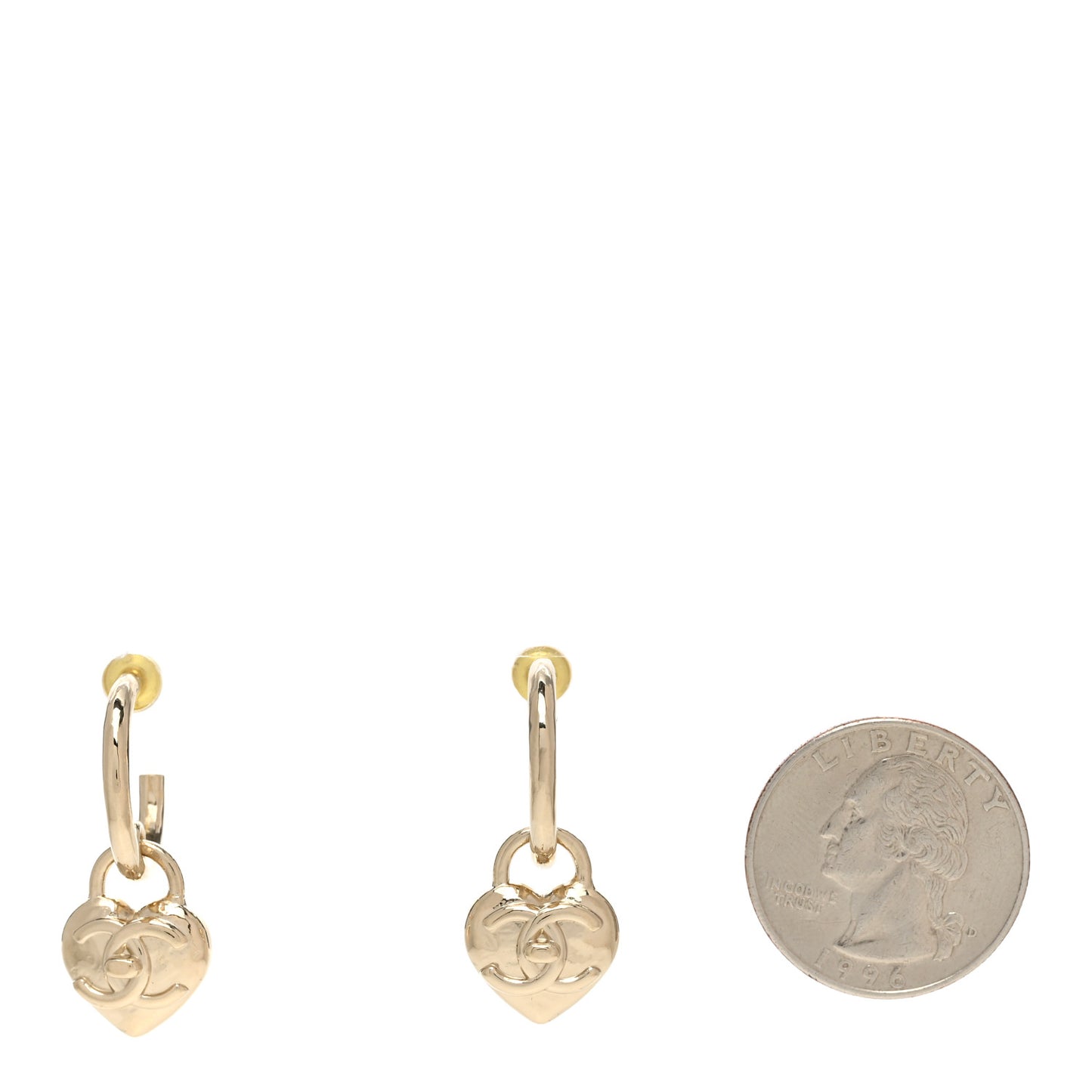 Metal CC Heart Turnlock Drop Earrings Gold