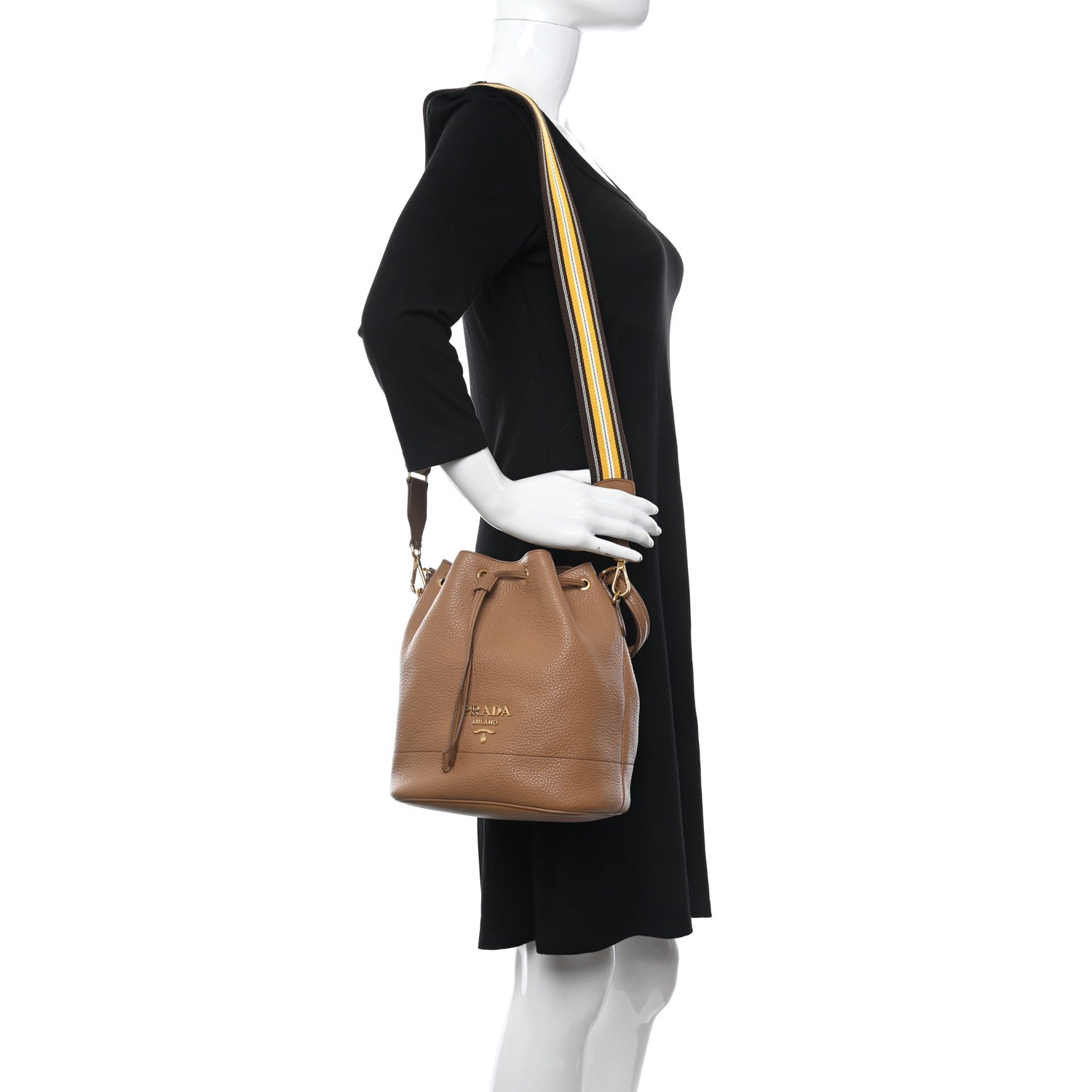 Prada Vitello Daino Drawstring Bucket Beige 2 of 9