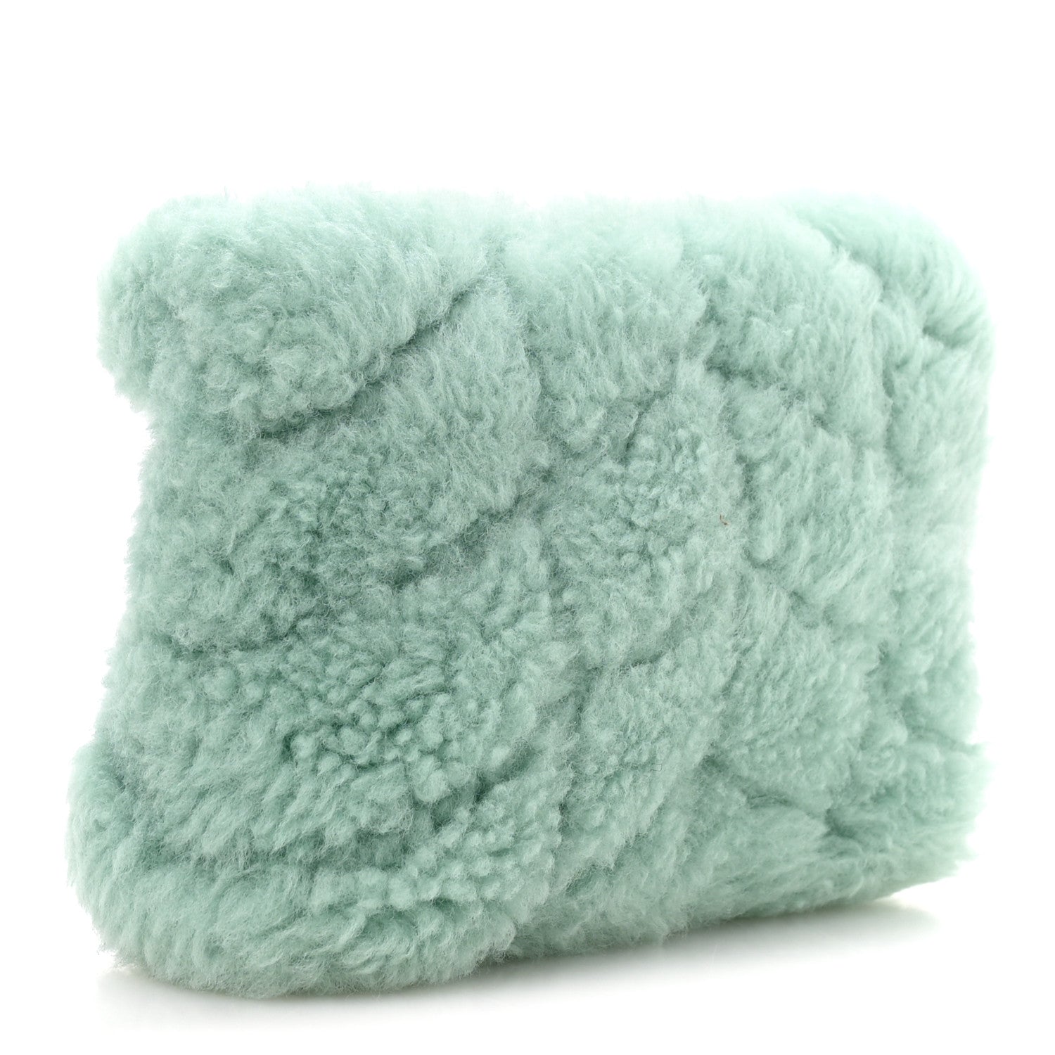 Saint Laurent Shearling Quilted Monogram Loulou Puffer Pouch Clutch Iced Mint 4 of 8