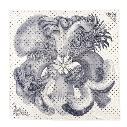 Hermes Silk Plumets Et Panaches Scarf 90 White Black Anthracite 1 of 3