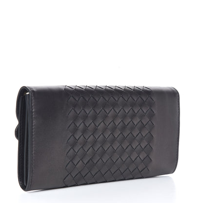 Bottega Veneta Metallic Nappa Intrecciato Eyelets Lace Continental Flap Wallet Antique Silver 4 of 9