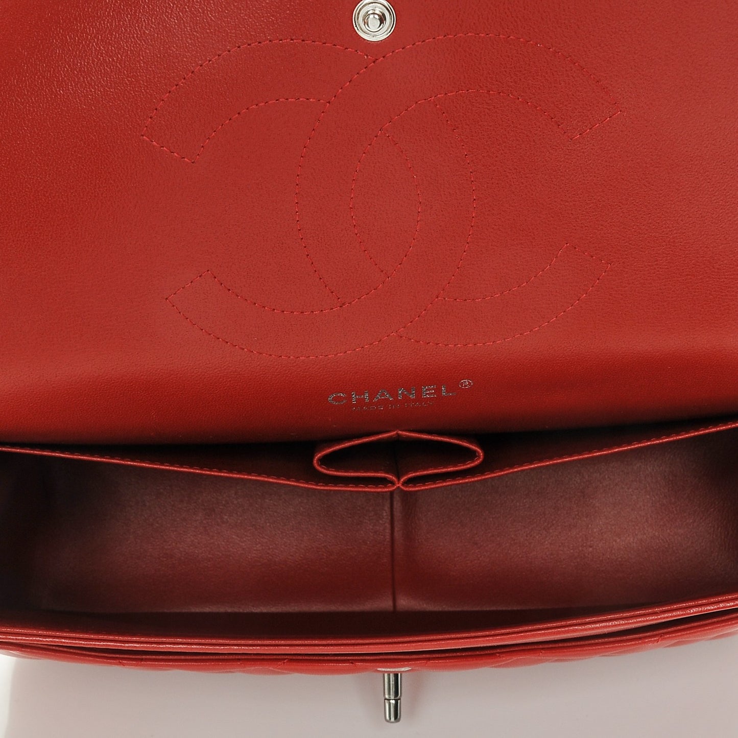 Lambskin Quilted Jumbo Double Flap Red