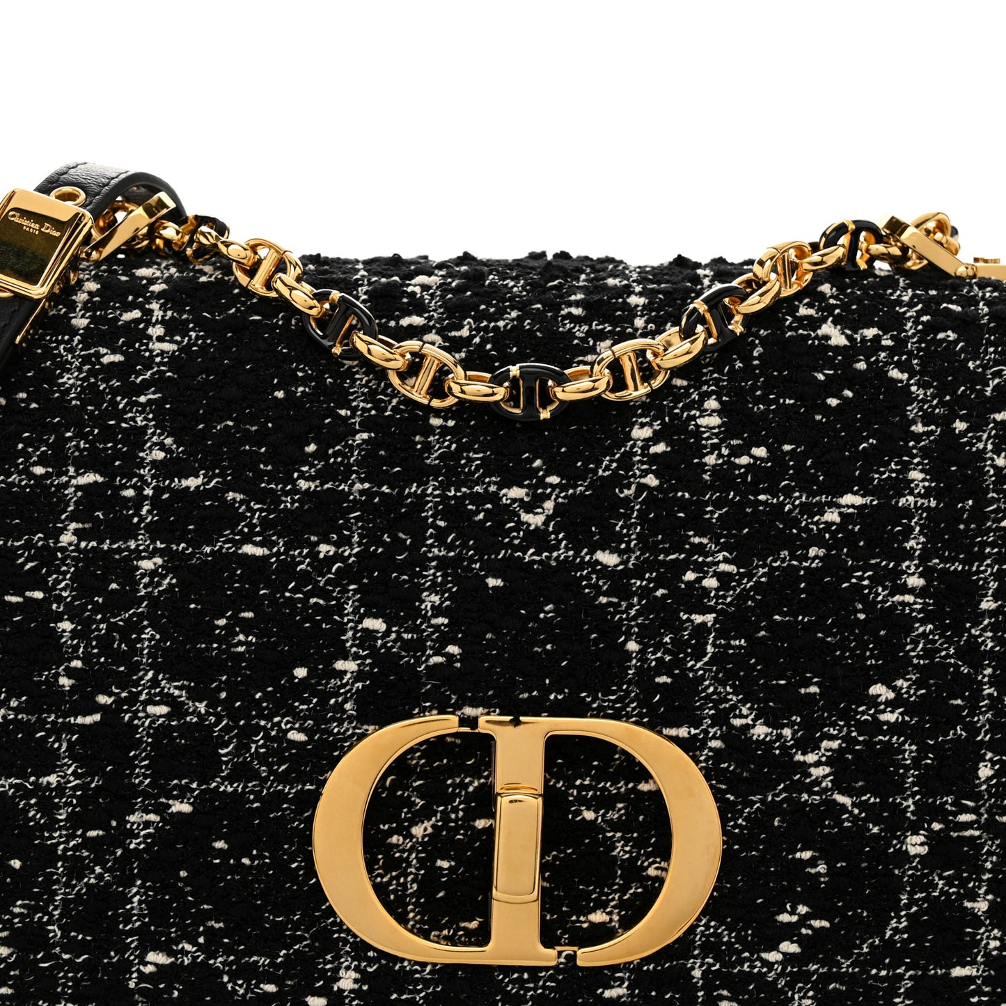Calfskin Tweed Embroidered Cannage Medium Caro Bag Black White