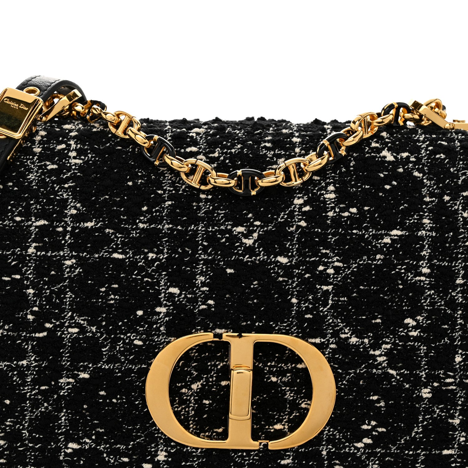 Christian Dior Calfskin Tweed Embroidered Cannage Medium Caro Bag Black White 8 of 10
