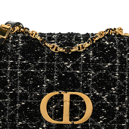 Christian Dior Calfskin Tweed Embroidered Cannage Medium Caro Bag Black White 8 of 10