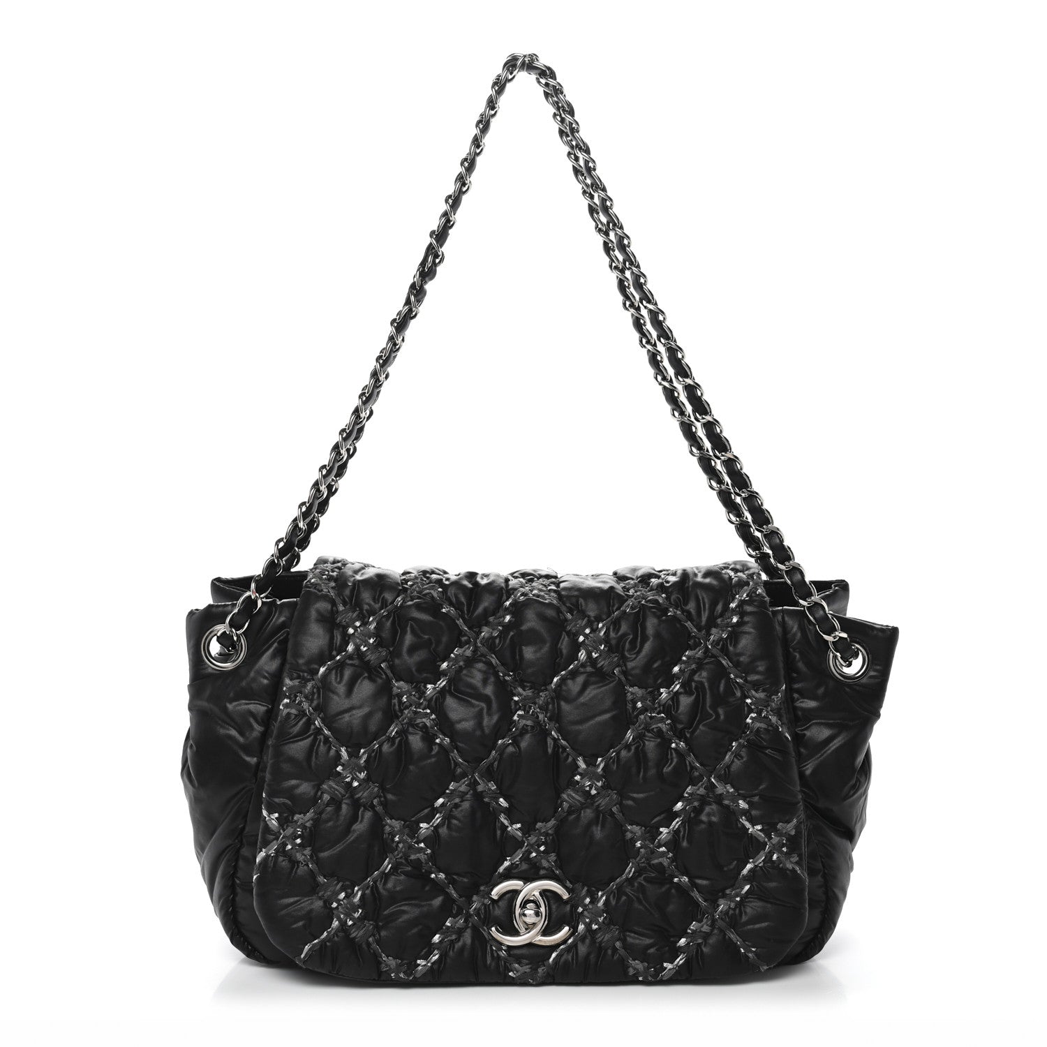 Chanel Nylon Quilted Tweed Stitch Bubble Accordion Flap Black 1 of 13