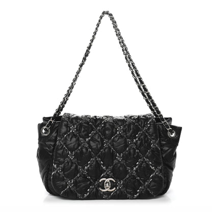 Chanel Nylon Quilted Tweed Stitch Bubble Accordion Flap Black 1 of 13