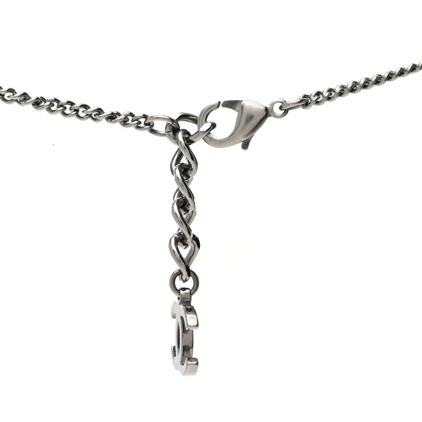 Crystal Lambskin Resin Chain CC Necklace Silver White Black