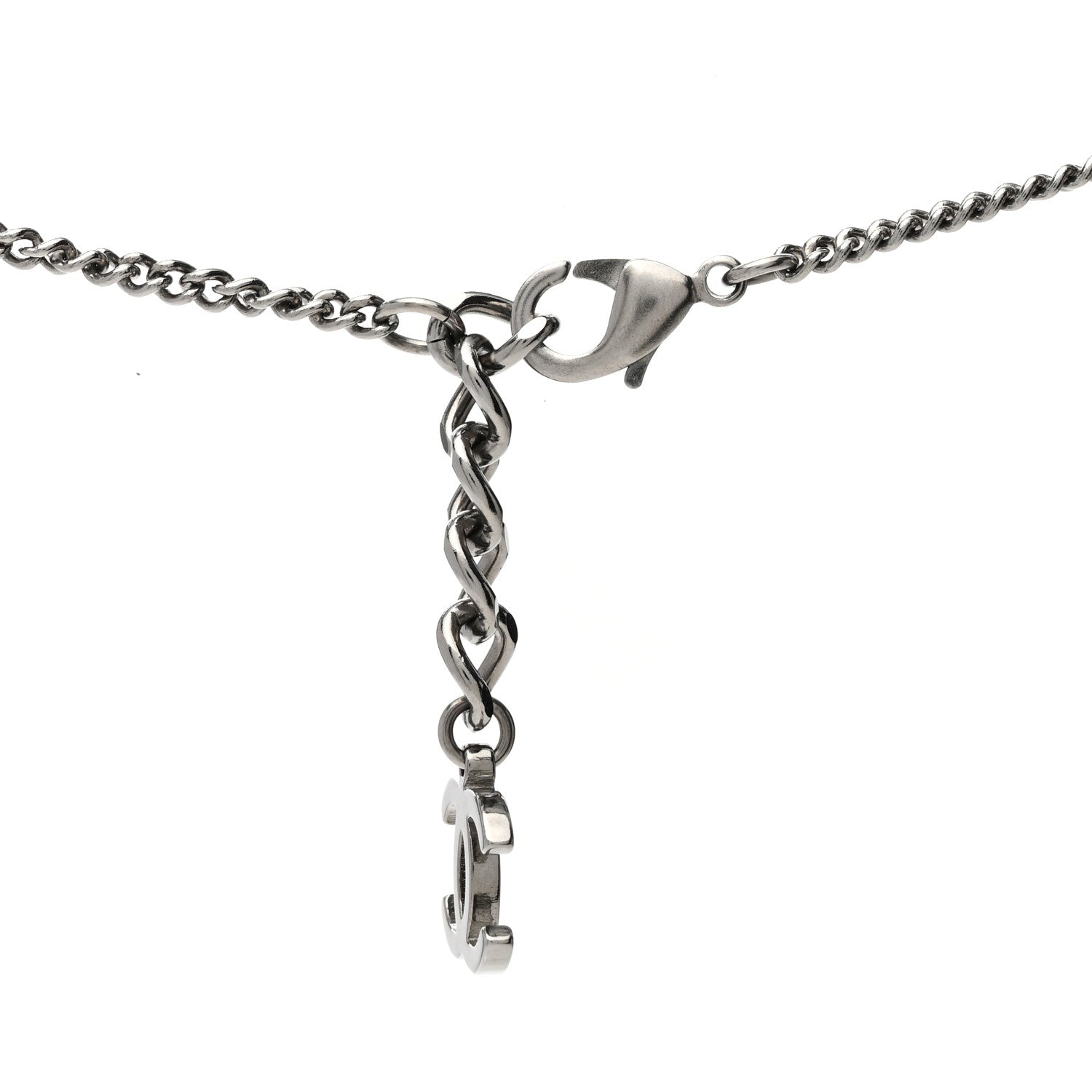 Chanel Crystal Lambskin Resin Chain CC Necklace Silver White Black 4 of 6
