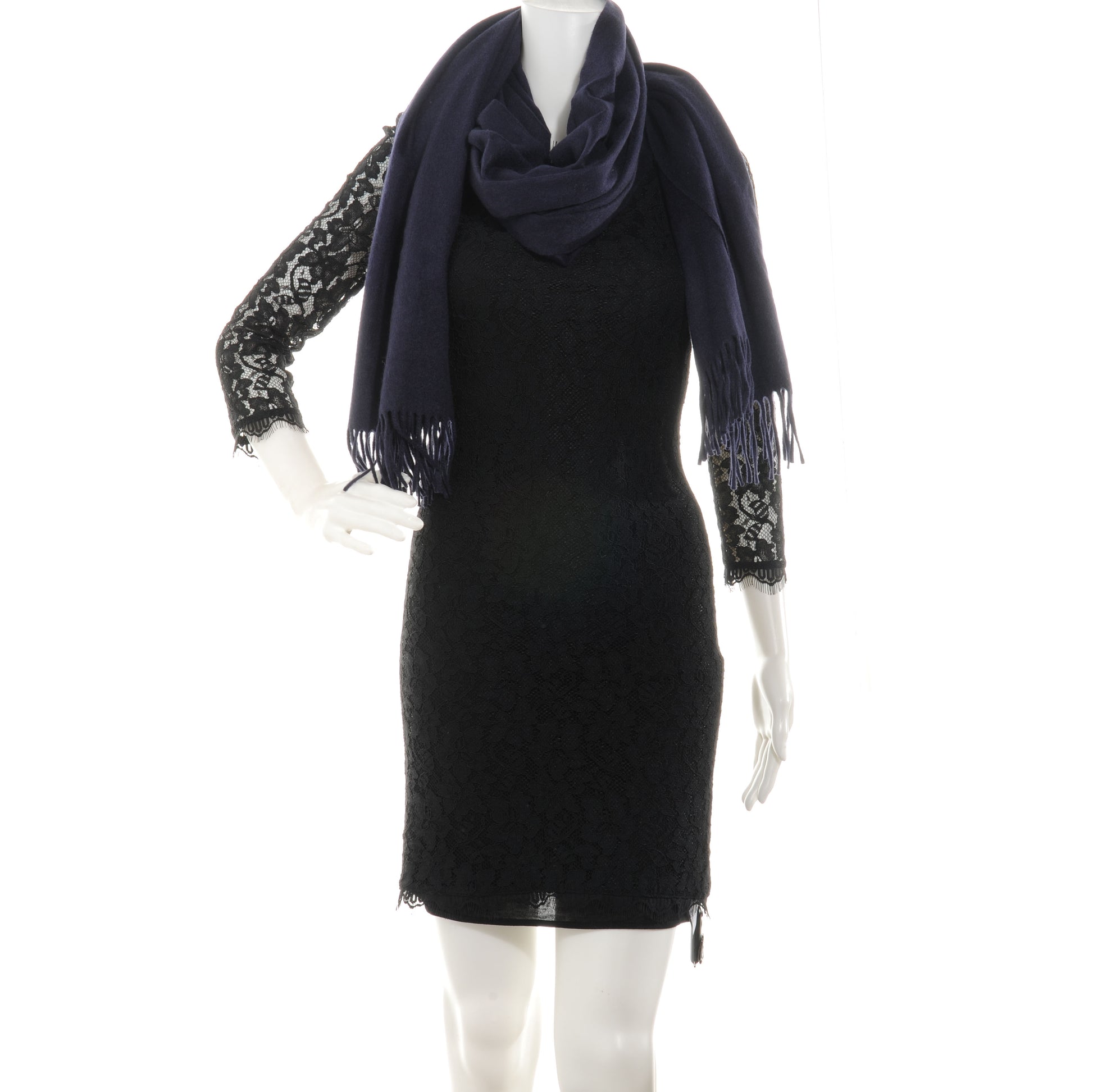 Hermes Cashmere Broderie Scarf Navy 2 of 4