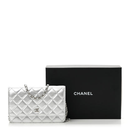 Chanel Metallic Lambskin Quilted Wallet On Chain WOC Silver 12 of 12