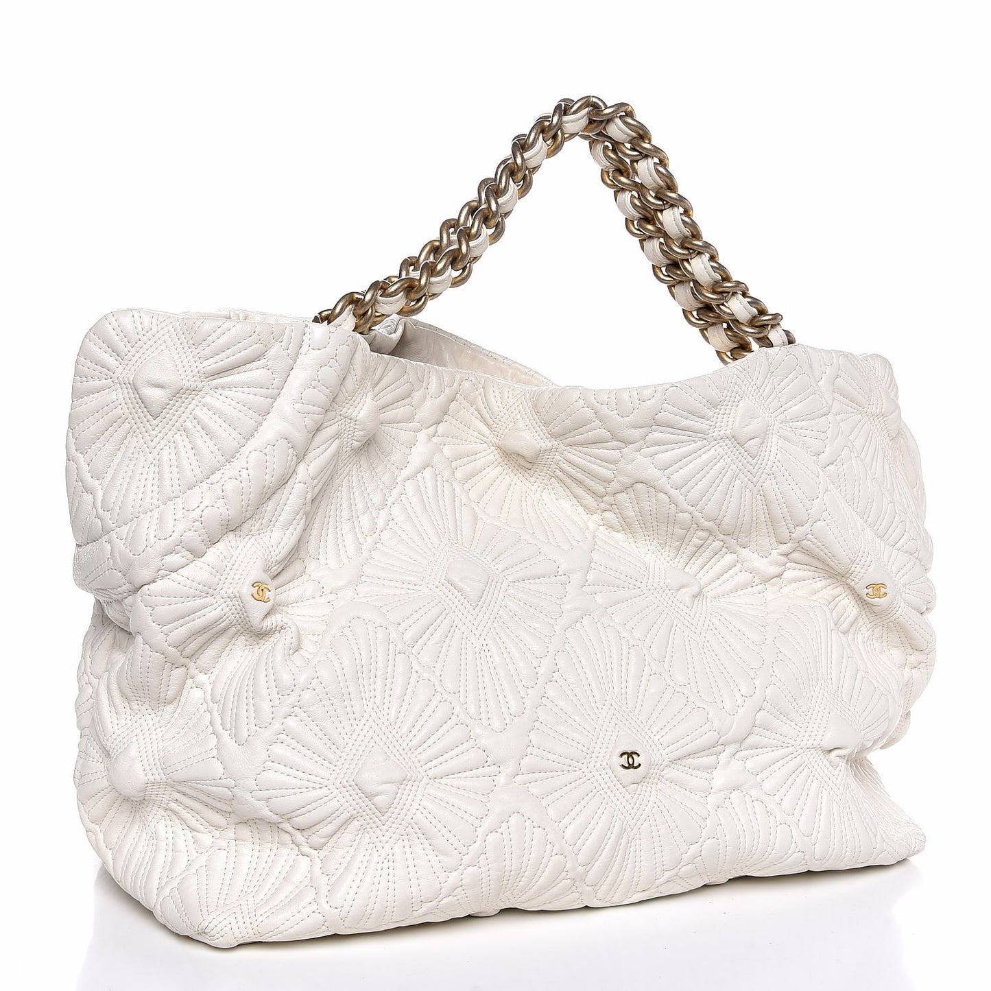 Lambskin Quilted Large Ca D'Oro Tote Ivory