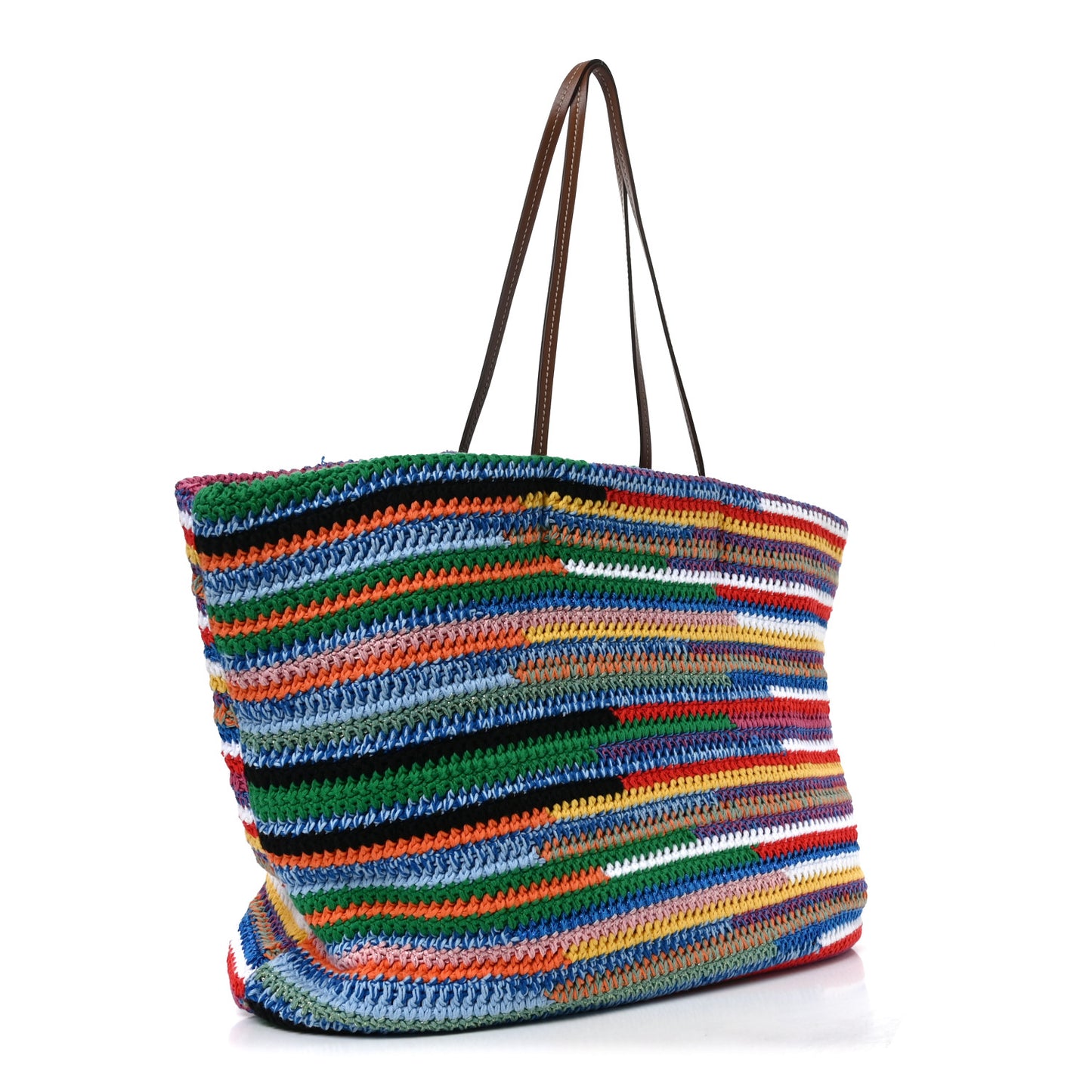 Cotton Crochet Stripe Tote Bag Multicolor