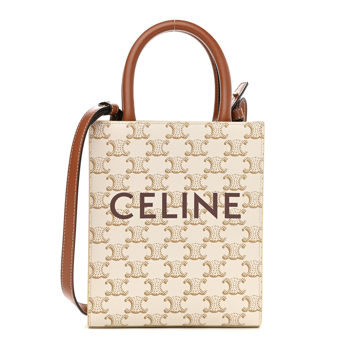 Triomphe Canvas Calfskin Mini Vertical Cabas White