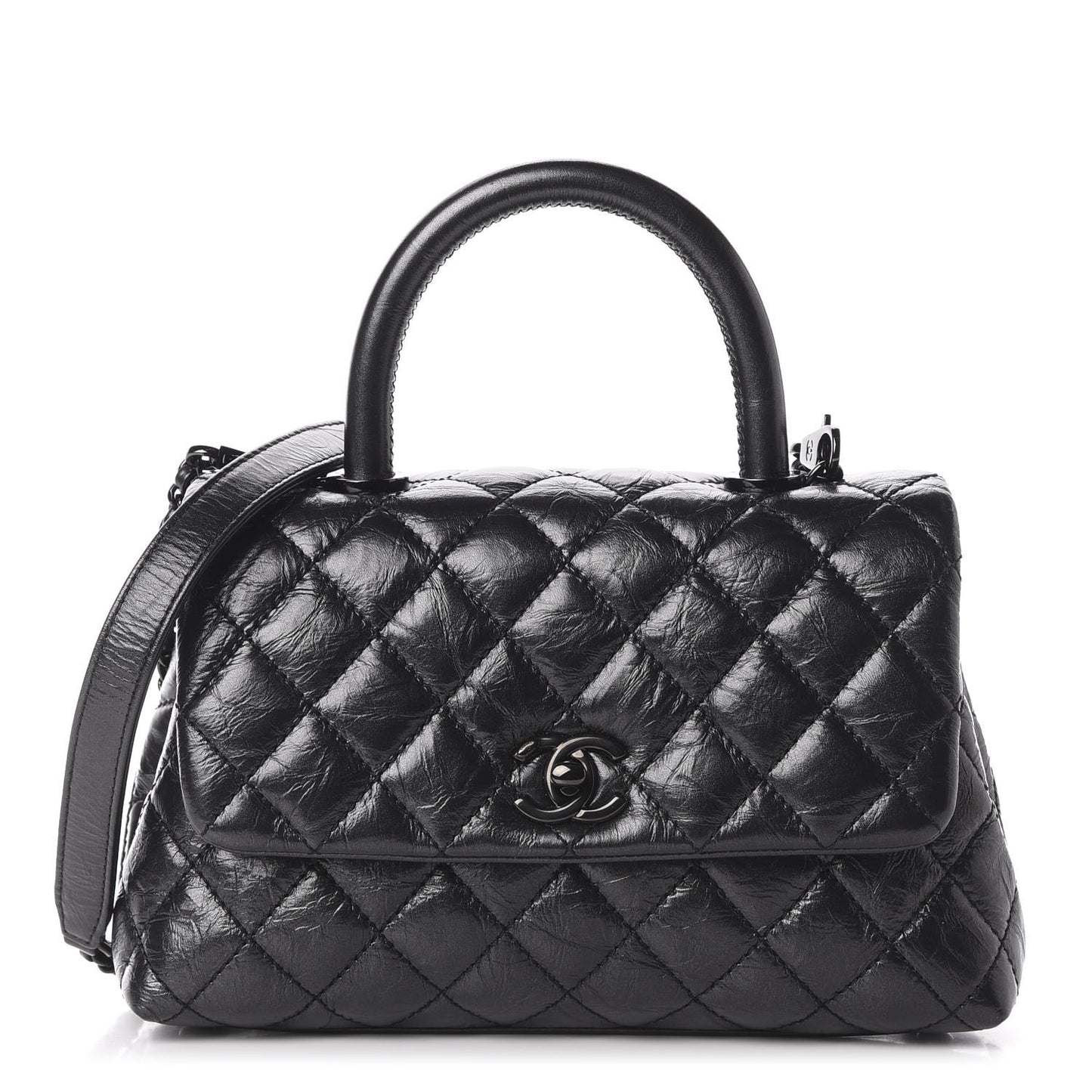 Aged Calfskin Quilted Mini Coco Handle Flap So Black