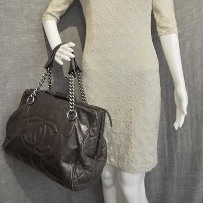 Chanel Leather Large Frame Tote Dark Brown 2 of 10