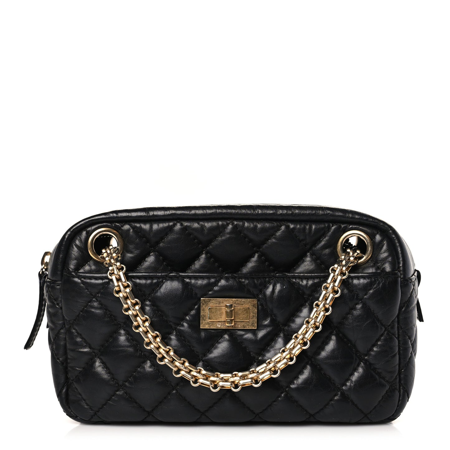 Aged Calfskin Quilted Small Reissue Camera Case Black