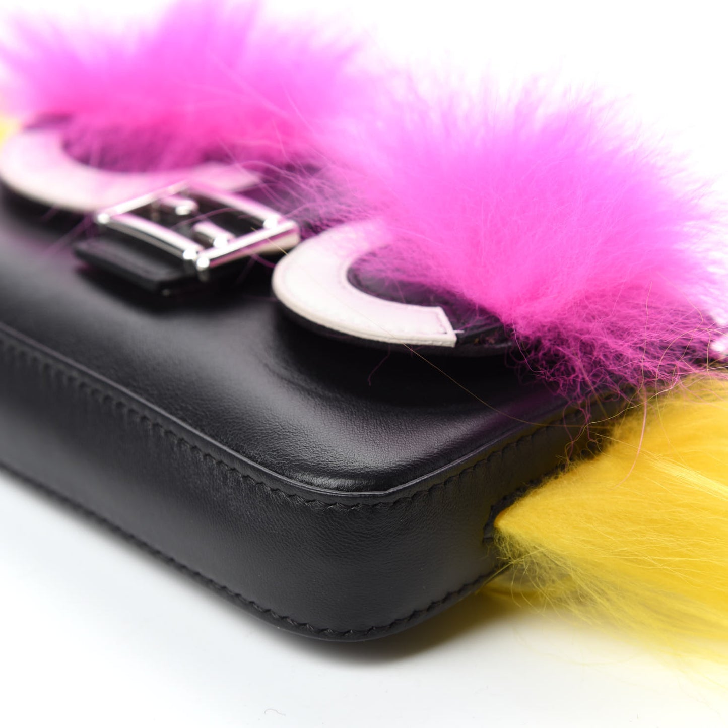 Nappa Shatoosh Fox Goat Fur Monster Micro Baguette Black Fuchsia Giallo
