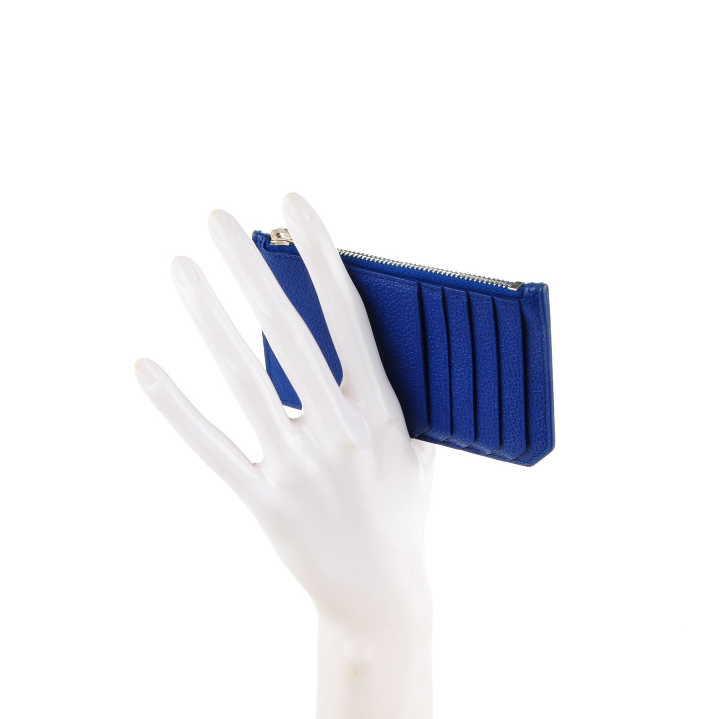 Grained Calfskin 5 Fragments Zip Pouch Card Holder Ultramarine