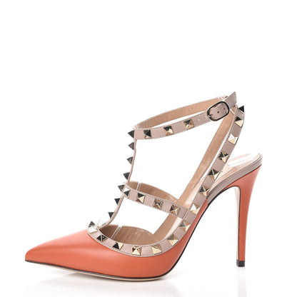 Valentino Garavani Calfskin Nappa Rockstud Ankle Strap 100mm Pumps 38 Orange Poudre 1 of 8