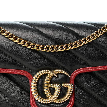 Gucci Vintage Effect Calfskin Matelasse Diagonal Super Mini Torchon GG Marmont Shoulder Bag Black Romantic Cherry 8 of 10