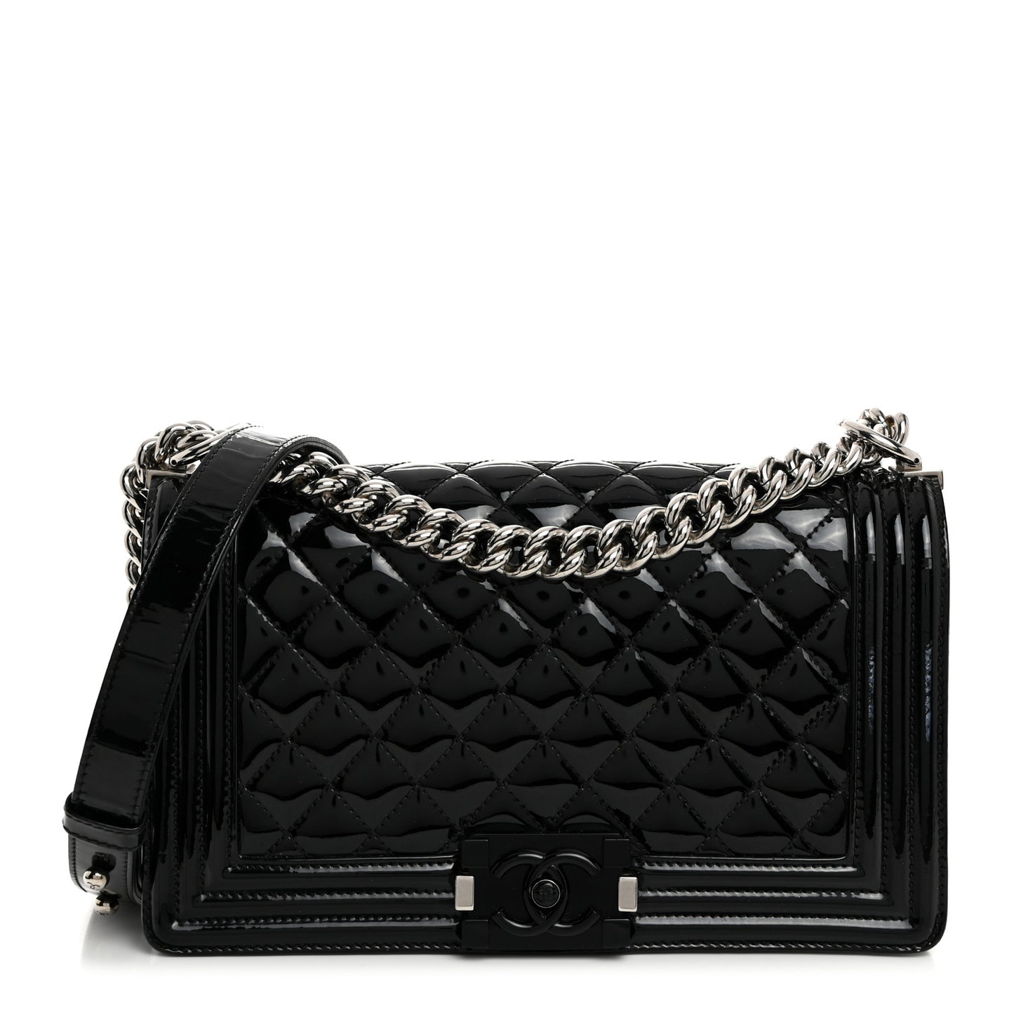 Distressed Patent Quilted Medium Boy Flap Black