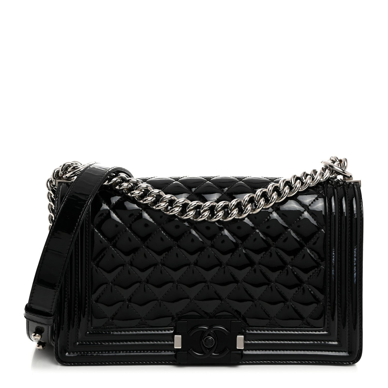 Chanel Distressed Patent Quilted Medium Boy Flap Black 1 of 10