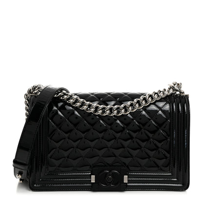 Chanel Distressed Patent Quilted Medium Boy Flap Black 1 of 10