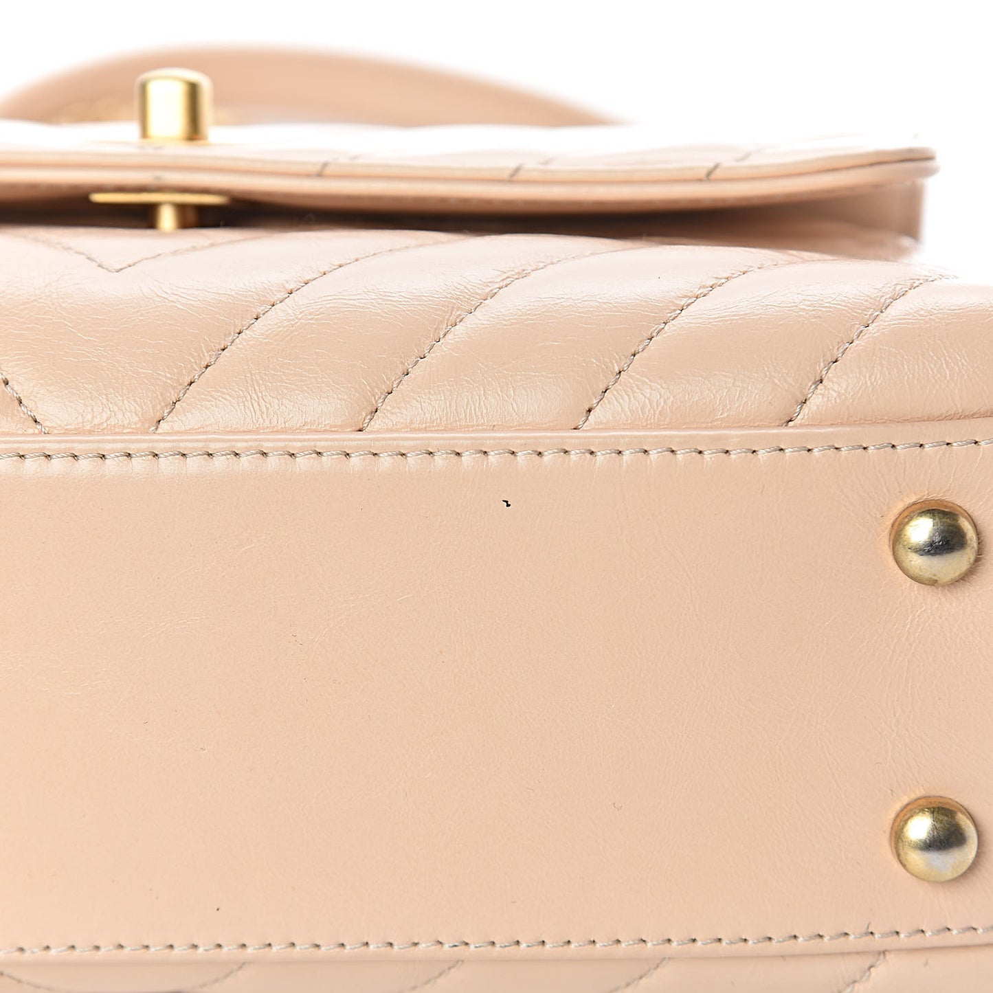 Calfskin Lizard Chevron Quilted Mini Coco Handle Flap Beige