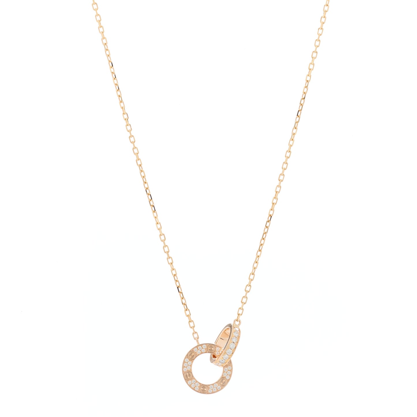 18K Pink Gold Diamond Interlocking LOVE Paved Necklace