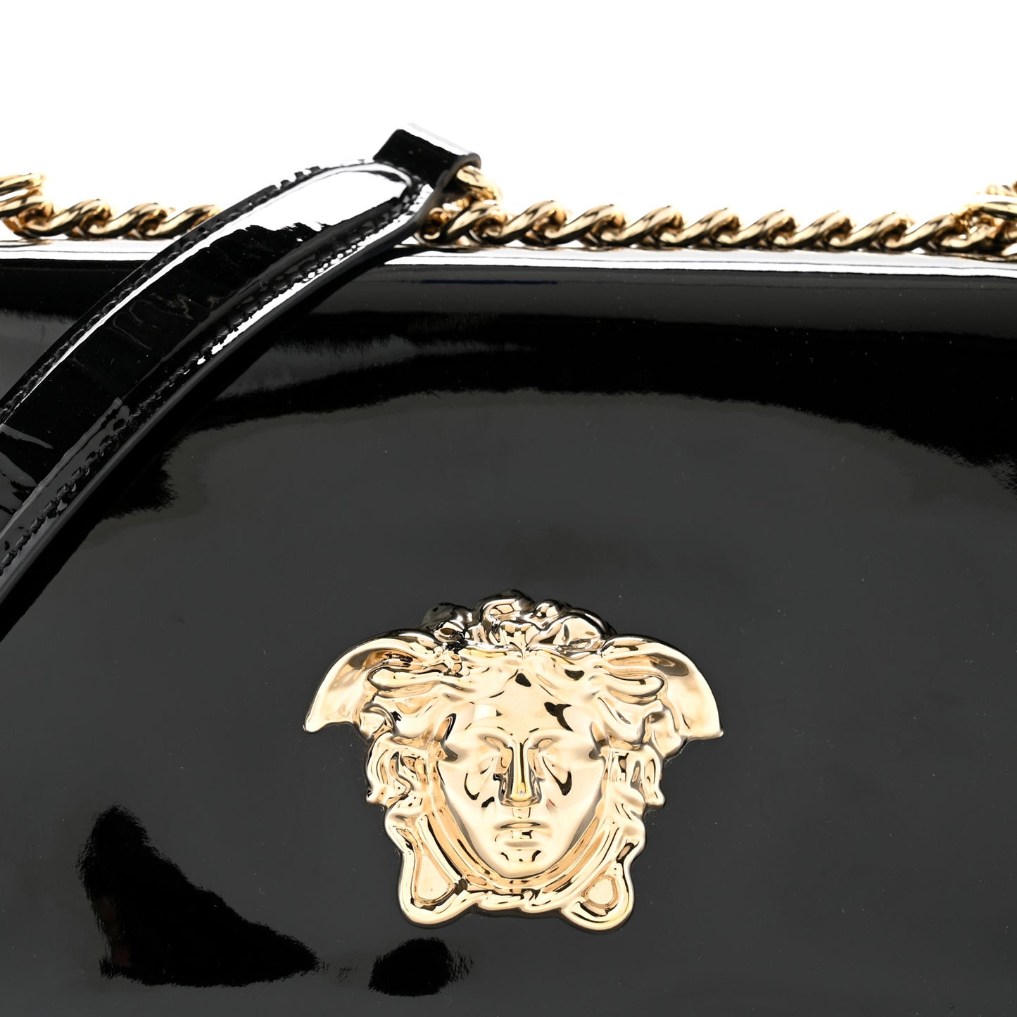 Patent Palazzo Medusa Chain Shoulder Bag Black