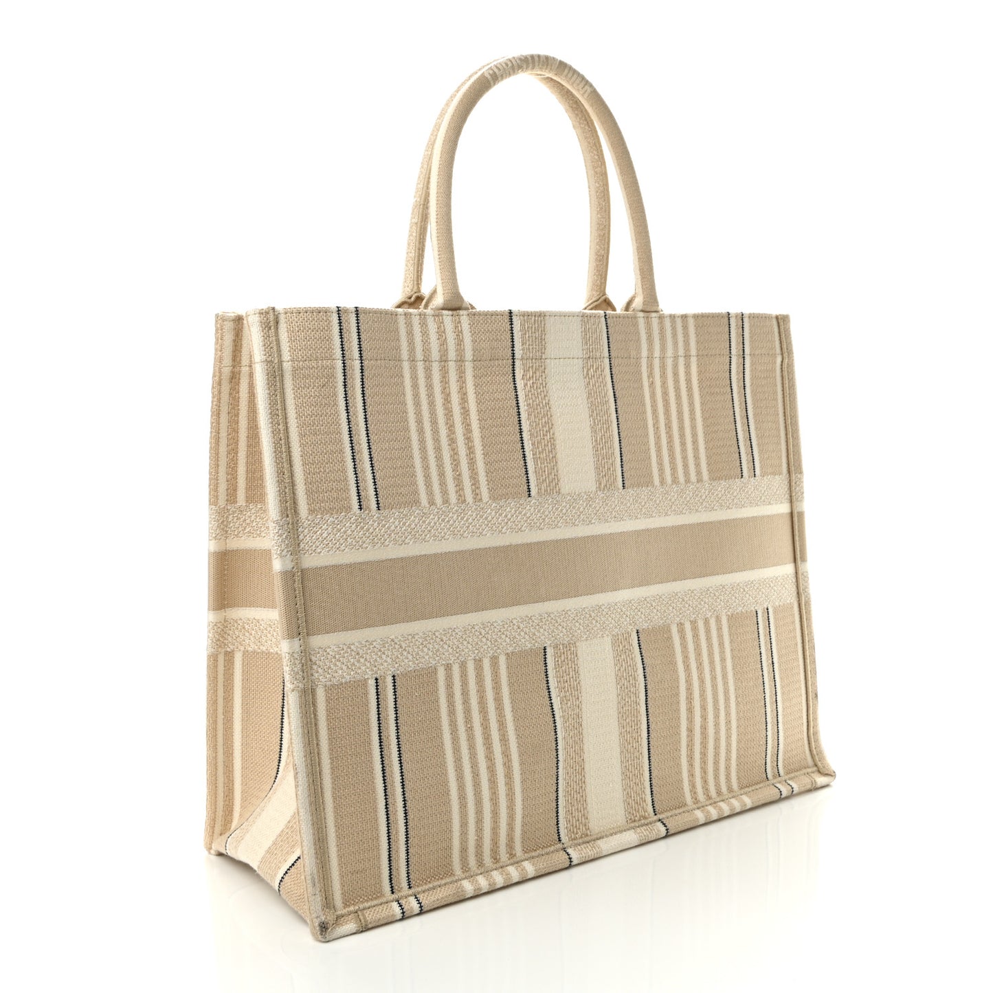 Canvas Embroidered Large Stripes Book Tote Beige