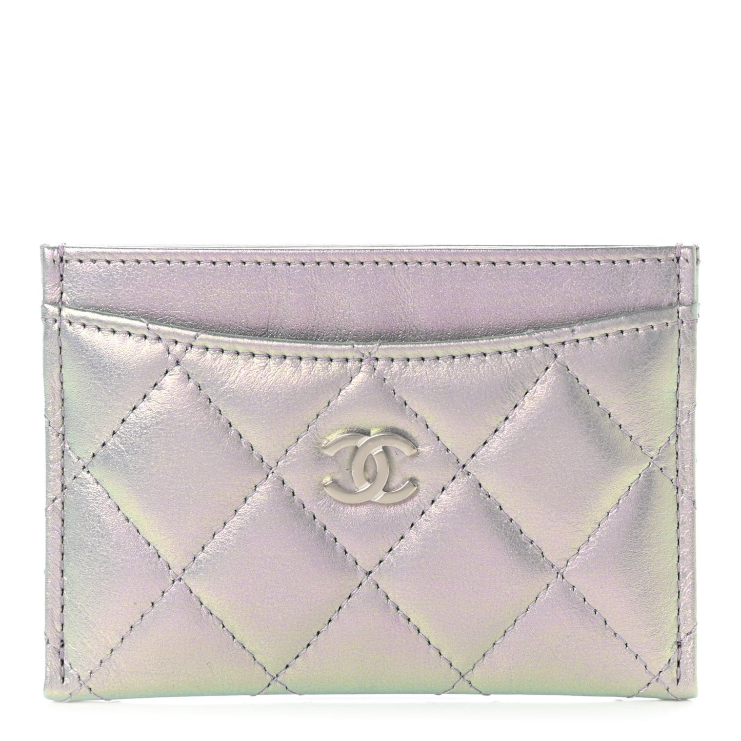 Iridescent Calfskin Quilted Card Holder Light Purple