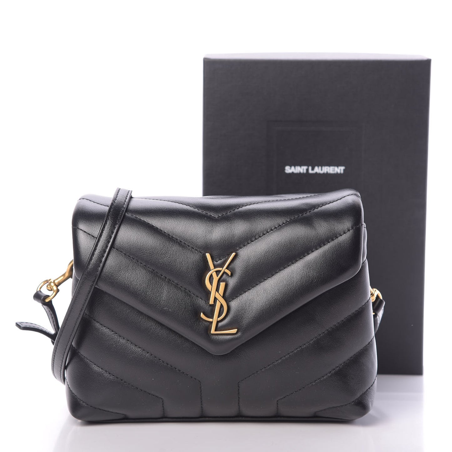 Calfskin Y Quilted Monogram Toy Loulou Crossbody Bag Black