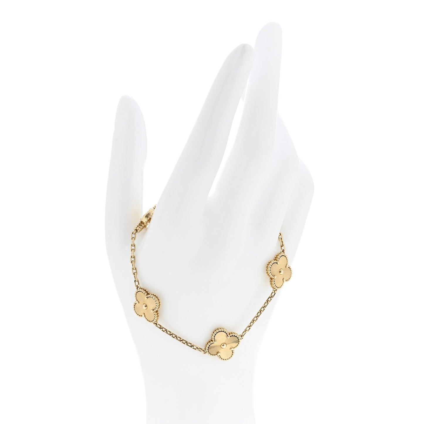 18K Yellow Gold 5 Motifs Guilloche Vintage Alhambra Bracelet