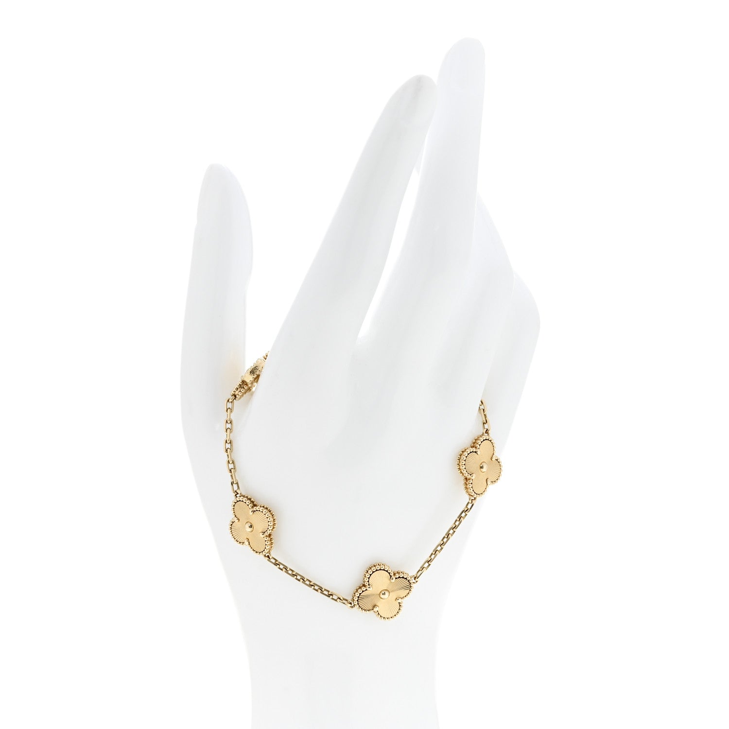 Van Cleef & Arpels 18K Yellow Gold 5 Motifs Guilloche Vintage Alhambra Bracelet 2 of 5