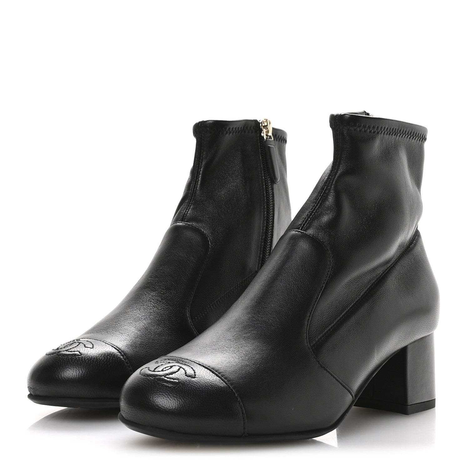 Chanel Stretch Lambskin Cap Toe CC Uniform Short Boots 36.5 Black 4 of 9